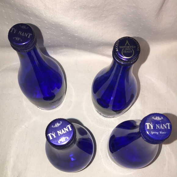 4 Cobalt Blue Ty Nant Spring Water Bottles 8” tall - Picture 2 of 6